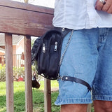 Handcrafted Genuine Vegetal Black Leather Black Drop Leg Bag–Backpack with Embossed Skull Design–Gift Lifestyle Hip Rider Bag