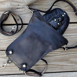 Handcrafted Vegetal Leather Multifunctional Black Color Drop Leg Bag with Embossed Skull Design–Riders Travel Waist Fanny Pack.