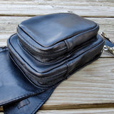 Handcrafted Vegetal Leather Multifunctional Black Color Drop Leg Bag with Embossed Skull Design–Riders Travel Waist Fanny Pack.