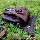 MADE TO ORDER-Handcrafted Vegetal Leather Multifunctional Black-Maroon color Dropleg Bag–Waist Fanny Pack With Wave Design-Gift Lifestyle