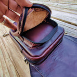 MADE TO ORDER-Handcrafted Vegetal Leather Multifunctional Black-Maroon color Dropleg Bag–Waist Fanny Pack With Wave Design-Gift Lifestyle