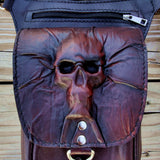 MADE TO ORDER-Handcrafted Vegetal Leather Multifunctional Black-Maroon color Dropleg Bag–Waist Fanny Pack With Wave Design-Gift Lifestyle