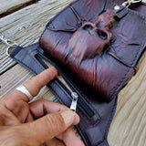 MADE TO ORDER-Handcrafted Vegetal Leather Multifunctional Black-Maroon color Dropleg Bag–Waist Fanny Pack With Wave Design-Gift Lifestyle