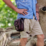 MADE TO ORDER-Handcrafted Vegetal Leather Multifunctional Black-Maroon color Dropleg Bag–Waist Fanny Pack With Wave Design-Gift Lifestyle