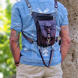 MADE TO ORDER-Handcrafted Vegetal Leather Multifunctional Black-Maroon color Dropleg Bag–Waist Fanny Pack With Wave Design-Gift Lifestyle