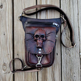 MADE TO ORDER-Handcrafted Vegetal Leather Multifunctional Black-Maroon color Dropleg Bag–Waist Fanny Pack With Wave Design-Gift Lifestyle