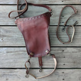 Handcrafted Genuine Vegetal Leather Brown Skull Drop Leg Bag–Skull Design Backpack–Gift Hip Rider-Cross Body Bag with Rivets