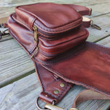 Handcrafted Genuine Vegetal Leather Brown Skull Drop Leg Bag–Skull Design Backpack–Gift Hip Rider-Cross Body Bag with Rivets