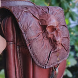 Handcrafted Genuine Vegetal Leather Brown Skull Drop Leg Bag–Skull Design Backpack–Gift Hip Rider-Cross Body Bag with Rivets