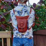 Handcrafted Genuine Vegetal Leather Multifunctional Tan Color Drop Leg Bag–Embossed Skull Design Leather Fanny Pack – Leather Hip Rider Bag
