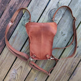 Handcrafted Genuine Vegetal Leather Multifunctional Tan Color Drop Leg Bag–Embossed Skull Design Leather Fanny Pack – Leather Hip Rider Bag