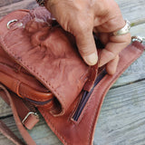 Handcrafted Genuine Vegetal Leather Multifunctional Tan Color Drop Leg Bag–Embossed Skull Design Leather Fanny Pack – Leather Hip Rider Bag