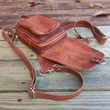 Handcrafted Genuine Vegetal Leather Multifunctional Tan Color Drop Leg Bag–Embossed Skull Design Leather Fanny Pack – Leather Hip Rider Bag