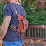 Handcrafted Genuine Vegetal Leather Multifunctional Tan Color Drop Leg Bag–Embossed Skull Design Leather Fanny Pack – Leather Hip Rider Bag