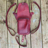 Handcrafted Genuine Maroon Vegetal Leather Multifunctional Embossed Skull Drop Leg Bag–Backpack–Gift Hip Rider-Cross Body Bag