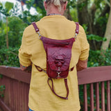Handcrafted Genuine Maroon Vegetal Leather Multifunctional Embossed Skull Drop Leg Bag–Backpack–Gift Hip Rider-Cross Body Bag