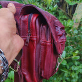 Handcrafted Genuine Maroon Vegetal Leather Multifunctional Embossed Skull Drop Leg Bag–Backpack–Gift Hip Rider-Cross Body Bag