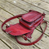 Handcrafted Genuine Maroon Vegetal Leather Multifunctional Embossed Skull Drop Leg Bag–Backpack–Gift Hip Rider-Cross Body Bag