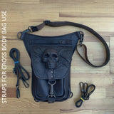 MADE TO ORDER-Handcrafted Vegetal Leather Multifunctional Black Color Drop Leg Bag with Embossed Skull Design–Gift Riders Cool Backpack