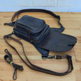 MADE TO ORDER-Handcrafted Vegetal Leather Multifunctional Black Color Drop Leg Bag with Embossed Skull Design–Gift Riders Cool Backpack