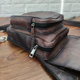 Handcrafted Vegetal Leather Multifunctional Rustic Brown Color Embossed Skull Drop Leg Bag–Riders Travel Waist Fanny Pack-Gift Cross Bag