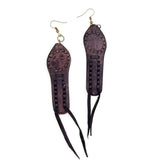 Boho Leather Earring with Turquoise Stone Setting (4431554347062)