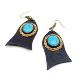 Boho Leather Earring with Turquoise Stone Setting (4431574073398)
