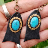 Boho Leather Earring with Turquoise Stone Setting (4431574073398)