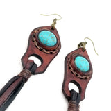 Boho Leather Earring with Turquoise Stone Setting (4431578955830)