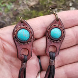 Boho Leather Earring with Turquoise Stone Setting (4431578955830)