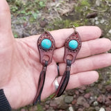 Boho Leather Earring with Turquoise Stone Setting (4431578955830)