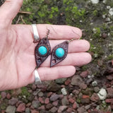 Boho Leather Earring with Turquoise Stone Setting (4431585574966)