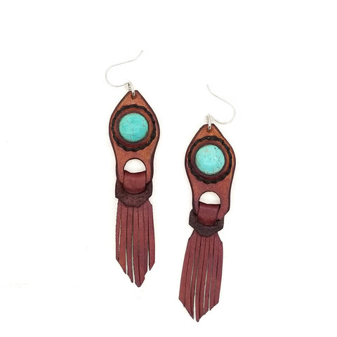 Boho Leather Earring with Turquoise Stone Setting (4431589867574)