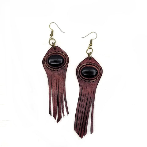 Boho Leather Earing with Onyx Setting (4431601205302)