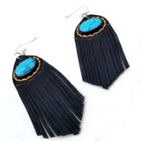 Leather Earring with Turquoise Stone Setting (4436963590198)