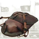 Handcrafted Unique Large Genuine Leather Backpack with Clutch Plate Design _ Gift Rustic Brown Travel Bag - Biker's Bag