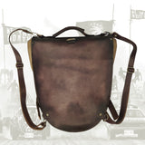 Handcrafted Unique Large Genuine Leather Backpack with Clutch Plate Design _ Gift Rustic Brown Travel Bag - Biker's Bag