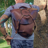 Handcrafted Unique Large Genuine Leather Backpack with Clutch Plate Design _ Gift Rustic Brown Travel Bag - Biker's Bag