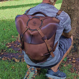 Handcrafted Unique Large Genuine Leather Backpack with Clutch Plate Design _ Gift Rustic Brown Travel Bag - Biker's Bag