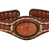 Boho Handcrafted Genuine Vegetal Leather Bracelet with Gold Stone Setting-Unique Gift Fashion Jewelry Cuff