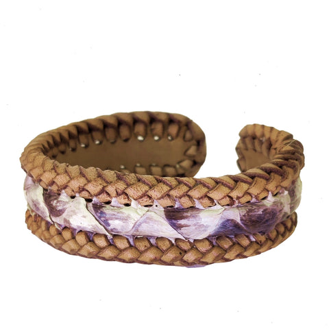 Boho Handcraft Braided Genuine Vegetal Leather Brown and White Adjustable Bracelet-Unisex Gift Fashion Leather Jewelry-Cuff