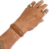 Boho Handcrafted Genuine Vegetal Leather Bracelet with Adjustable Copper Insert-Unisex  Gift Leather Fashion Jewelry-Cuff