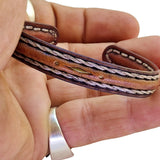 Boho Handcrafted Genuine Vegetal Leather Bracelet with Adjustable Copper Insert-Gift Unisex Leather Fashion Jewelry Cuff