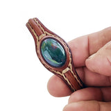 Handcrafted Genuine Brown Leather Bracelet with Green Moss Agate Stone-Unisex Gift Fashion Jewelry Cuff