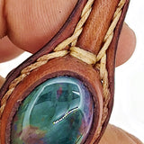 Handcrafted Genuine Brown Leather Bracelet with Green Moss Agate Stone-Unisex Gift Fashion Jewelry Cuff