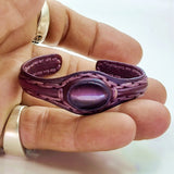 Handcrafted Genuine Leather Bracelet with Purple Cat Eye Stone-Gift Unisex Fashion leather Bracelet Cuff
