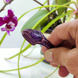 Handcrafted Genuine Leather Bracelet with Purple Cat Eye Stone-Gift Unisex Fashion leather Bracelet Cuff