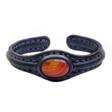 Handcrafted Genuine Black Leather Bracelet with Amber Agate Stone-Gift Unisex Fashion Leather Bracelet Cuff