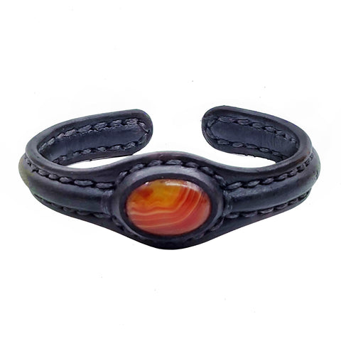 Handcrafted Genuine Black Leather Bracelet with Amber Agate Stone-Gift Unisex Fashion Leather Bracelet Cuff
