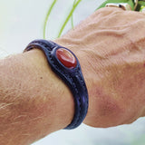 Handcrafted Genuine Black Leather Bracelet with Amber Agate Stone-Gift Unisex Fashion Leather Bracelet Cuff